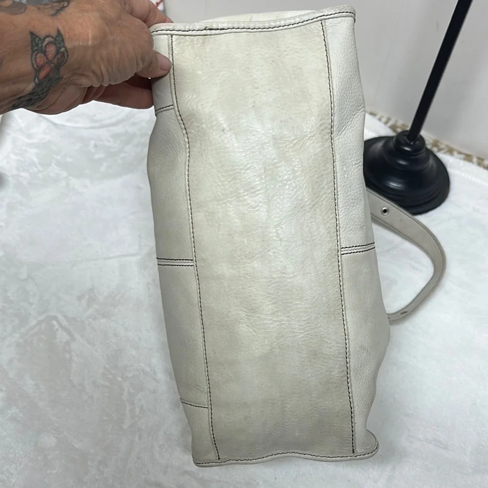 Kate Landry Cream Leather Shoulder Bag with Studded Straps made in Italy